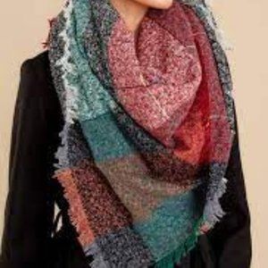 BLANKET SCARF Checks Plaids Cozy Oversized Scarf Fringe Colorful Shawl 50" x 50